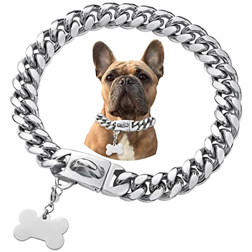 Hundehalsband, Edelstahl, Metallschnalle, coole Charm-Haustier-Bulldogge-Schmuck-Halskette, wasserdicht, Roségold, Schwarz, Silber, Hundehalsband für kleine, mittelgroße und große Hunde Hundehalsband, Edelstahl, Metallschnalle, coole Charm-Haustier-Bulldogge-Schmuck-Halskette, wasserdicht, Roségold, Schwarz, Silber, Hundehalsband für kleine, mittelgroße und große Hunde von Petoo