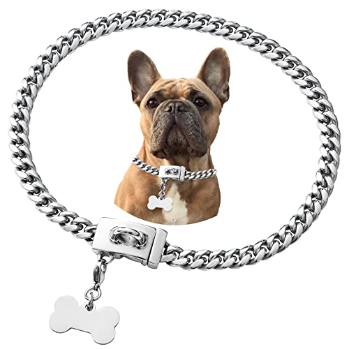 Hundehalsband mit Edelstahl-Schnalle, cooler Charm, Haustier-, Bulldoggen-Schmuck, Halskette, wasserdicht, Roségold, Schwarz, Silber, Anti-Kau-Panzer, kubanisches Hundehalsband, 35,6 cm Hundehalsband mit Edelstahl-Schnalle, cooler Charm, Haustier-, Bulldoggen-Schmuck, Halskette, wasserdicht, Roségold, Schwarz, Silber, Anti-Kau-Panzer, kubanisches Hundehalsband, 35,6 cm von Petoo