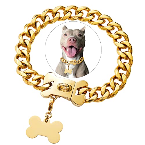 Petoo Gold Edelstahl Cuban Link Heavy Duty Hundehalsband für kleine, mittelgroße und große Hunde, American Bully Französische Bulldogge Halskette Halsband mit Sicherheit Petoo Gold Edelstahl Cuban Link Heavy Duty Hundehalsband für kleine, mittelgroße und große Hunde, American Bully Französische Bulldogge Halskette Halsband mit Sicherheit von Petoo