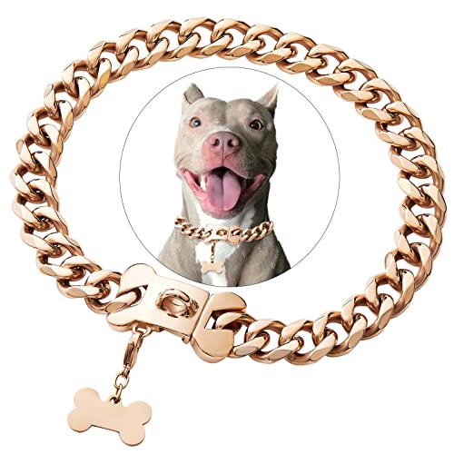 Rotgoldenes Hundehalsband aus Edelstahl, Cuban Link Heavy Duty für kleine, mittelgroße und große Hunde, American Bully Französische Bulldogge Hundehalsband mit Sicherheit Rotgoldenes Hundehalsband aus Edelstahl, Cuban Link Heavy Duty für kleine, mittelgroße und große Hunde, American Bully Französische Bulldogge Hundehalsband mit Sicherheit von Petoo