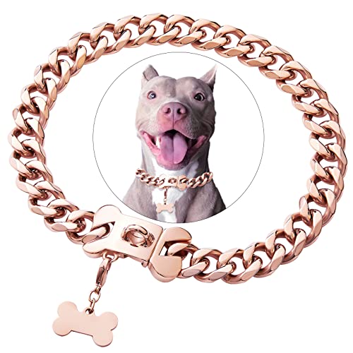 Rotgoldenes Hundehalsband aus Edelstahl, Cuban Link für kleine, mittelgroße und große Hunde, amerikanische Bully Französische Bulldogge, Luxus-Hundehalsband mit Sicherheit Rotgoldenes Hundehalsband aus Edelstahl, Cuban Link für kleine, mittelgroße und große Hunde, amerikanische Bully Französische Bulldogge, Luxus-Hundehalsband mit Sicherheit von Petoo
