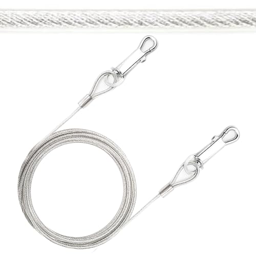 1 x 1,8 m – Auslaufkabel für Hunde – PVC-Abdeckung, strapazierfähig – Hundeketten für den Außenbereich mit Ankerpfahl, Trainingsleine Kabel – ideal für kleine & mittelgroße Hunde (1,8 m (Silber), 1 von Petopedia