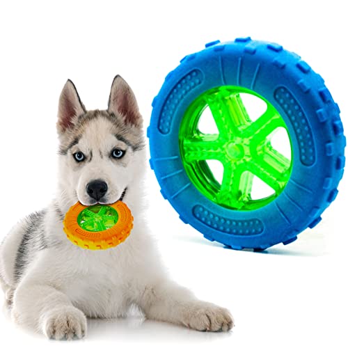 1x12.7 cm großes Kauspielzeug aus Gummi, helles TPR-Hundespielzeug, für kleine Hunde, mittelgroß, Wurfreifen, Welpen-Beißspielzeug für das Training (blau, Reifen) von Petopedia