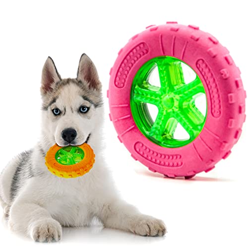 1x12.7 cm großes Kauspielzeug aus Gummi, helles TPR-Hundespielzeug, für kleine Hunde, mittelgroß, Wurfreifen, Welpen-Beißspielzeug für das Training (rosa, Reifen) von Petopedia