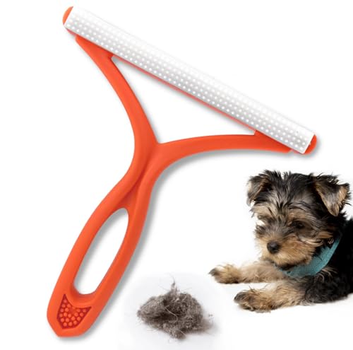 Doppelseitiger Tierhaarentferner für Teppichhaarentferner, Schaber, Hundehaarentferner, Katzenhaarentferner, wiederverwendbar, tragbar, Teppichbürste für Tierhaare, Auto, Sofa, Bett (Orange) von Petopedia
