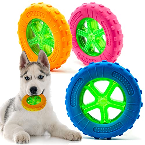 Kauspielzeug für Hunde, Gummi, 12.7 cm, hell, TPR, für kleine Hunde, mittelgroß, Wurfreifen, interaktives Hundespielzeug gegen Langeweile, schwimmendes Hundespielzeug, Reifen, 2 Stück von Petopedia