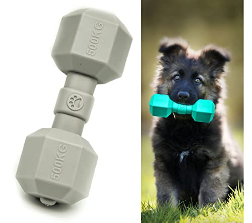 Kauspielzeug für Hunde | Gummi Hund Kauknochen Ring Hantel | Langlebig Quietschende Hundeknochen Haustier Kauen Zahnreinigung Ring Spielzeug | Welpenspielzeug Medium Dog Stuff | Tug Dog Chews for Teeth (Grau, Dumbell) von Petopedia
