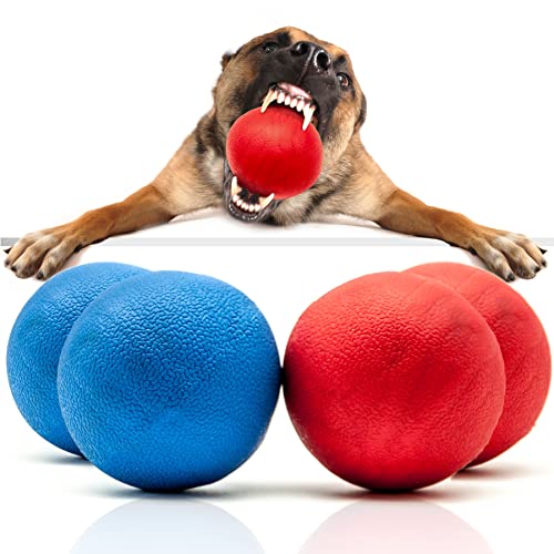 Petopedia 4x3 starke solide Gummibälle mit hoher Beanspruchung, robustes Hundespielzeug, unzerstörbar, starke Naturkautschukbälle für Hunde (7.6 cm, rot + blau (4 Bälle)) von Petopedia