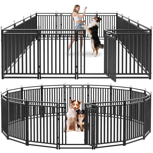 Petorldog Hundezaun für drinnen und draußen, 101,6 cm Höhe, 16 Paneele, Hunde-Laufstall für große/mittelgroße/kleine Hunde, Metall-Hundegehege für Hof, Camping und Wohnmobil, Schwarz/Silber von Petorldog