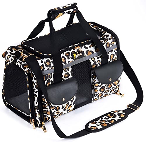 Petotw Transportbox Hund, Faltbar Hundetransportbox Katzen Transportbox, Hundebox Faltbar Katzentransporttasche, Haustiertragetasche, Carrier Fluggesellschaft Airline Zugelassen,Leopard von Petotw