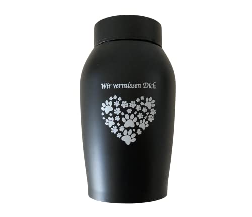 Petpets® Tierurne/Gedenkurne 500 ml Wir vermissen Dich Hund, Katze, Schwarz, Edelstahl, Einäscherung, Gedenkstätte, Urnengrab Asche, Andenken von Petpets