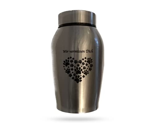 Petpets® Tierurne/Gedenkurne 500 ml Wir vermissen Dich Hund, Katze, Silber, Edelstahl, Einäscherung, Gedenkstätte, Urnengrab Asche, Andenken von Petpets
