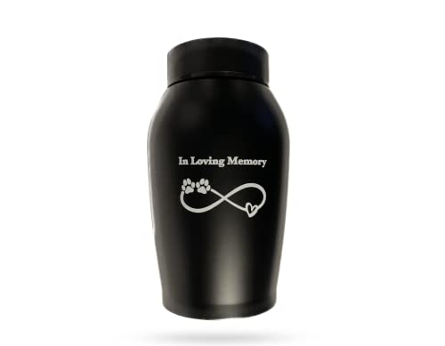 Petpets® Tierurne/Gedenkurne 500 ml In Loving Memory Hund, Katze, Schwarz, Edelstahl, Einäscherung, Gedenkstätte, Urnengrab Asche, Andenken von Petpets