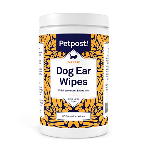 Petpost | Ohrenreiniger für Hunde - 60 Ultra-Weiche Wattetücher getränkt in Kokosnussöl/Aloe Lösung - Pflege bei Ohrmilben & Ohrinfektionen von Petpost