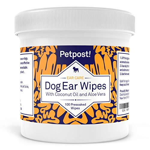 Petpost | Ohrenreiniger für Hunde - 100 Ultra-Weiche Wattetücher getränkt in Kokosnussöl/Aloe Lösung - Pflege bei Ohrmilben & Ohrinfektionen von Petpost