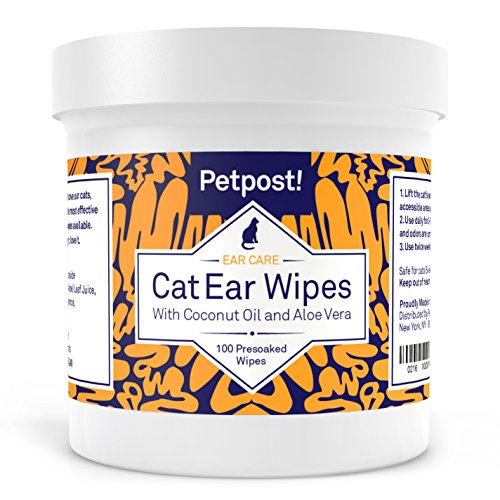 Petpost | Ohrenreiniger für Katzen - 100 Ultra-Weiche Wattetücher getränkt in Kokosnussöl - Pflege bei Ohrmilben & Ohrinfektionen von Petpost