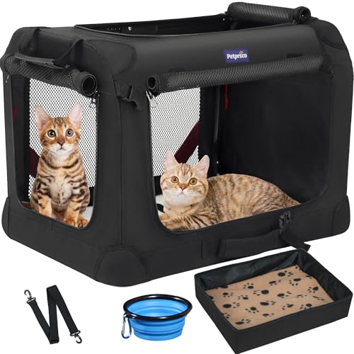 Petprsco Extra große Katzentragetasche für 2 Katzen, kleine, mittelgroße Hunde, weiche Seiten, 61 x 43 x 43 cm, für Autoreisen, mit faltbarer Katzentoilette, warmer Decke, faltbarem Napf und Petprsco Extra große Katzentragetasche für 2 Katzen, kleine, mittelgroße Hunde, weiche Seiten, 61 x 43 x 43 cm, für Autoreisen, mit faltbarer Katzentoilette, warmer Decke, faltbarem Napf und von Petprsco