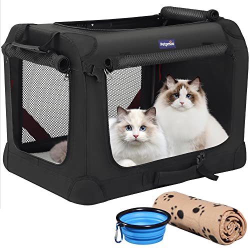 Petprsco Große, weiche Katzentragetasche, tragbare Haustiertragetasche, 61 x 43 cm, für Autoreisen, mit warmer Decke, faltbarer Schüssel und waschbarer Pad für 2 Katzen und kleine mittelgroße Hunde von Petprsco