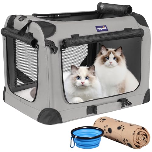 Petprsco Großer Katzentransportbox für 2 Katzen oder kleine Hunde, weicher Haustier-Transportkorb 60x42x42 cm zum Reisen mit Warmer Decke, Faltbarer Schüssel und waschbarem Pad Petprsco Großer Katzentransportbox für 2 Katzen oder kleine Hunde, weicher Haustier-Transportkorb 60x42x42 cm zum Reisen mit Warmer Decke, Faltbarer Schüssel und waschbarem Pad von Petprsco