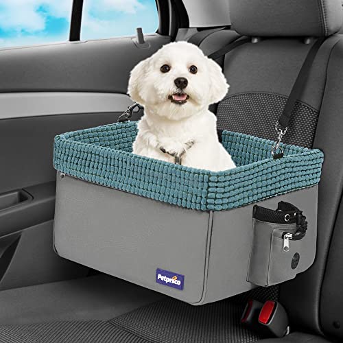 Petprsco Haustier-Autositz für kleine Hunde & Katzen, 11,8 kg, Deluxe-Hunde-Sitzerhöhung mit Clip-Sicherheitsleine, tragbarer Welpen-Autositz für Vorder- und Rücksitz von Petprsco