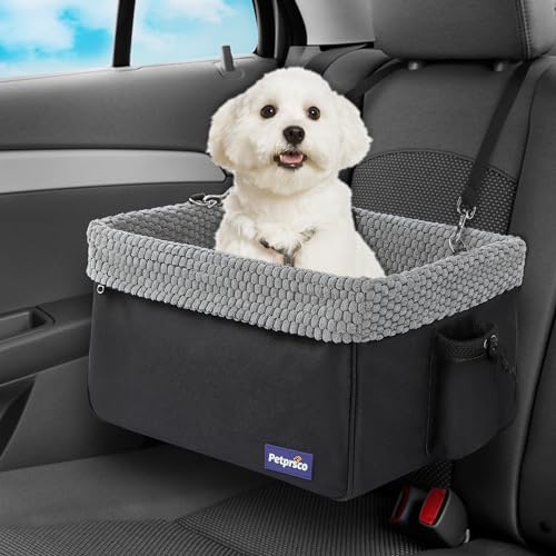 Petprsco Haustier-Autositz für kleine Hunde und Katzen, 9 kg, Deluxe-Hunde-Sitzerhöhung mit verstellbarer Leine, tragbarer Welpenautositz für Vorder- und Rücksitz von Petprsco