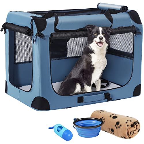 Petprsco Tragbare Hundebox, zusammenklappbare Hunde-Reisebox, 32 x 23 x 23 cm, mit weicher Decke, faltbarer Schüssel und einem Kotbeutel mit Spender für mittelgroße und große Hunde von Petprsco