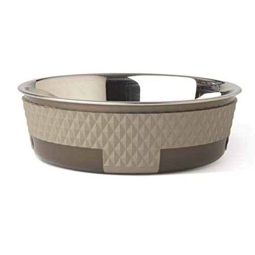 PetRageous 16017 Kona Edelstahlnapf, rutschfest, spülmaschinenfest, 6,5 Tassen, 21,6 cm Durchmesser, 7,9 cm hoch, für große und extra große Hunde und Katzen, Braun von Petrageous