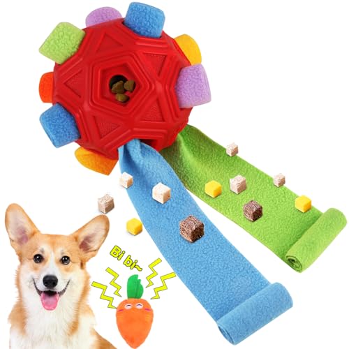 Schnüffelball für Hunde, interaktives Puzzle-Hundespielzeug, fördert natürliche Futtersuche, langsames Füttern für Training und Stressabbau, Stoffstreifen, versteckt Futter-Kauspielzeug für Hunde von Petration