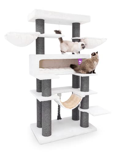 Petrebels Maine Coon Kratzbaum XXL, Lookout 198, Design Kratzbaum für große Katzen, Extrem Stabil, mit 15cm Ø Natur-Sisal Stämme, 100 x 60 x 198 cm, Farbe Off-White von Petrebels