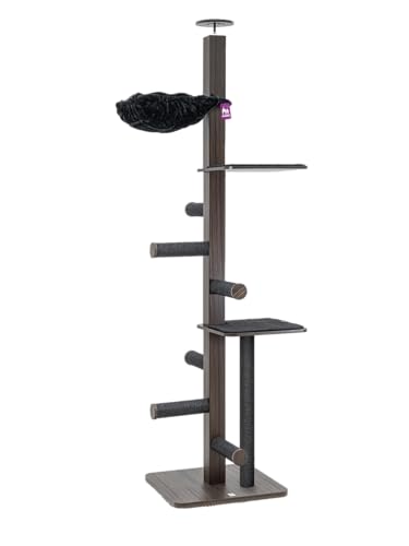 Petrebels Kratzbaum Aquarius 265 (höhenverstellbar 243 bis 265 cm), Holz Kratzbaum Deckenhoch mit Deckenspanner, Farbe Braun Schwarz von Petrebels
