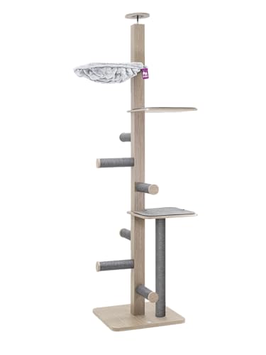 Petrebels Kratzbaum Aquarius 265 (höhenverstellbar 243 bis 265 cm), Holz Kratzbaum Deckenhoch mit Deckenspanner, Farbe Grau von Petrebels