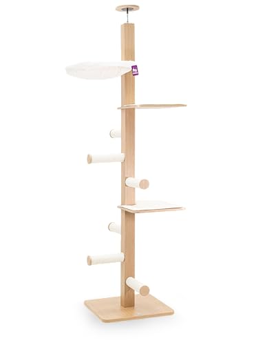Petrebels Kratzbaum Aquarius 265 (höhenverstellbar 243 bis 265 cm), Holz Kratzbaum Deckenhoch mit Deckenspanner, Farbe Off-White von Petrebels