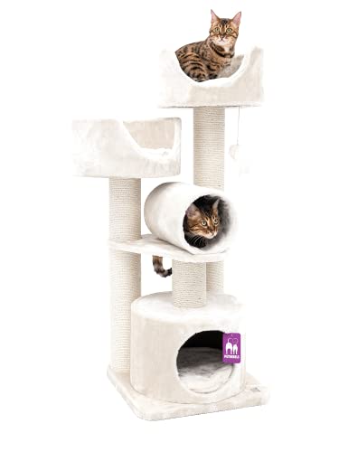 Petrebels Premium Qualität Kratzbaum Victoria 125 cm hoch, Design Kratzbaum mit Liegefläche, Spielrolle, Höhle und Dicke Stämme Ø 12 cm, Farbe Beige/Creme Petrebels Premium Qualität Kratzbaum Victoria 125 cm hoch, Design Kratzbaum mit Liegefläche, Spielrolle, Höhle und Dicke Stämme Ø 12 cm, Farbe Beige/Creme von Petrebels