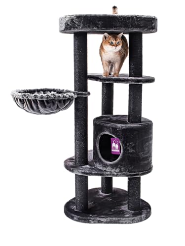 Petrebels Kratzbaum Charlotte 134 cm hoch, Katzenbaum mit Hängematte, Liegefläche und Höhle, Farbe Schwarz Petrebels Kratzbaum Charlotte 134 cm hoch, Katzenbaum mit Hängematte, Liegefläche und Höhle, Farbe Schwarz von Petrebels