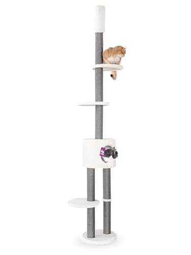 Petrebels Kratzbaum Deckenhoch Höhenverstellbar 245-265 cm, mit Deckenspanner, Anna 265, Farbe Off-White von Petrebels