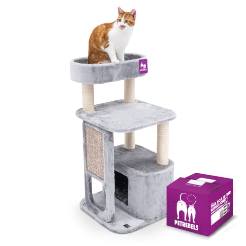 Petrebels Kratzbaum für kleine Katzen, Little Rock 99 cm hoch, Höhe Qualität Kratzbaum Klein mit Höhle und Kratzbrett, Farbe Grau Petrebels Kratzbaum für kleine Katzen, Little Rock 99 cm hoch, Höhe Qualität Kratzbaum Klein mit Höhle und Kratzbrett, Farbe Grau von Petrebels
