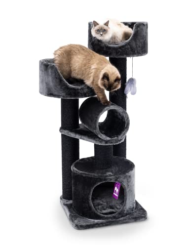 Petrebels Premium Qualität Kratzbaum Victoria 125 cm hoch, Design Kratzbaum mit Liegefläche, Spielrolle, Höhle und Dicke Stämme Ø 12 cm, Farbe Schwarz Petrebels Premium Qualität Kratzbaum Victoria 125 cm hoch, Design Kratzbaum mit Liegefläche, Spielrolle, Höhle und Dicke Stämme Ø 12 cm, Farbe Schwarz von Petrebels