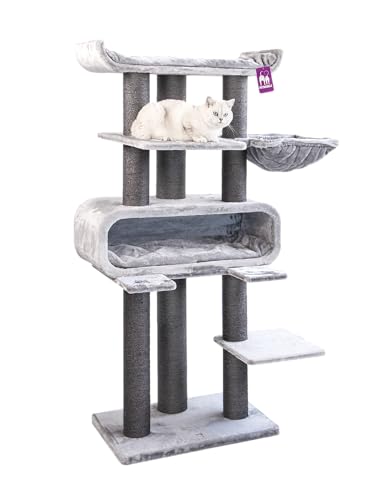 Petrebels Maine Coon Kratzbaum XXL, Route 180 cm hoch, Design Kratzbaum für große Katzen, mit Ø 12cm und Ø 15cm Natur-Sisal Stämme, Farbe Grau von Petrebels