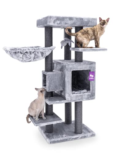 Petrebels Premium Qualität Kratzbaum, Cleopatra 134 cm hoch, Design Katzenkratzbaum mit XL Liegemulde, Katzenhöhle und Ø 9 cm Stämme, Farbe Grau Petrebels Premium Qualität Kratzbaum, Cleopatra 134 cm hoch, Design Katzenkratzbaum mit XL Liegemulde, Katzenhöhle und Ø 9 cm Stämme, Farbe Grau von Petrebels