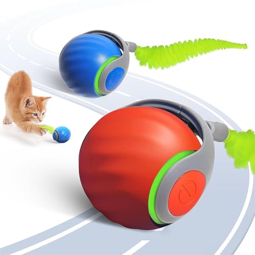 Petrendy Katzenballspielzeug, selbstrollender Ball (Blau + Orange) von Petrendy