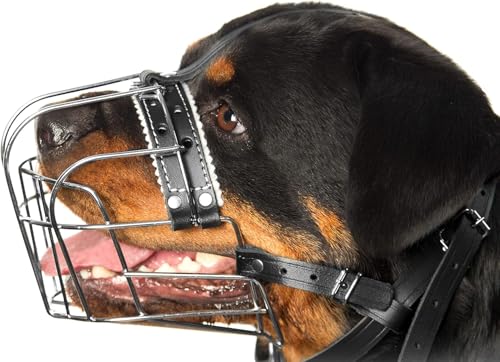 Maulkörbe für Rottweiler-Hunde aus Metall (Nr. 1) – Drahtkorb, verstellbare Lederriemen – Maulkorbumfang: 25–35,8 cm, Länge: 6,8–8,9 cm von PetriStor