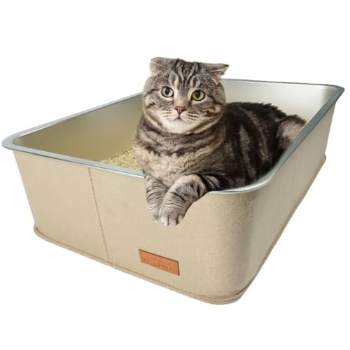 Petriumph® Katzenklo XXL aus Edelstahl | Katzentoilette Groß für Große Katzen und Kleine Katzen | Stilvoller Cat Litter Box | Katzenklo hoher Rand | Katzenklo XXL Modern von Petriumph