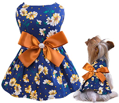 Petroom Elegantes Hundekleid mit Blumenmuster, Sommerkleid, Weste für kleine Hunde und Katzen (Goldbraun, XS) von Petroom