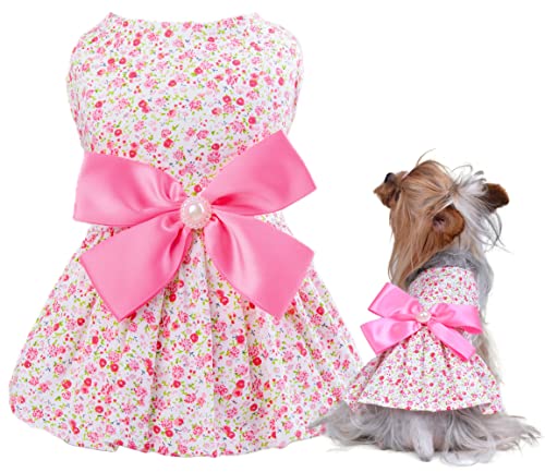 Petroom Elegantes Hundekleid mit Blumenmuster, Sommerkleid, Weste für kleine Hunde und Katzen (Rosa, XS) von Petroom