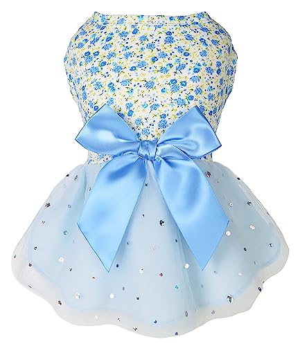 Petroom Pieces Small Dog Kresses,Cute Princess Floral Skirt Cat Apparel Female for Yorkie (Pullover Blue S) von Petroom
