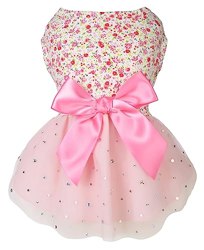 Petroom Pieces Small Dog Kresses,Cute Princess Floral Skirt Cat Apparel Female for Yorkie (Pullover Pink S) von Petroom