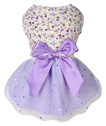 Petroom Pieces Small Dog Kresses,Cute Princess Floral Skirt Cat Apparel Female for Yorkie (Pullover Purple S) von Petroom