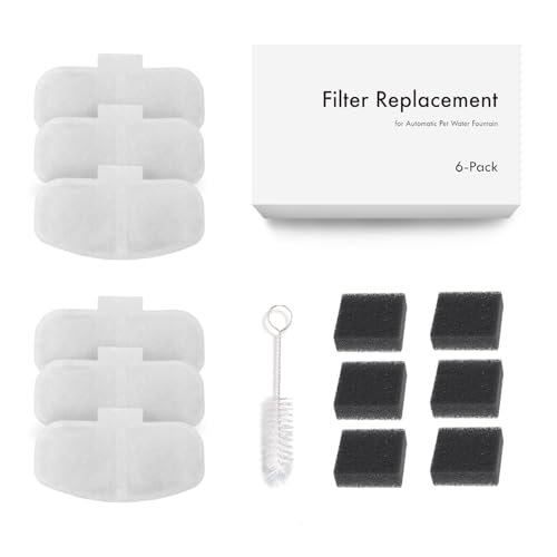 PETROPOLITAN Ersatzfilter für TK-WF119L Smart Edelstahl-Katzen-Wasserbrunnen mit WLAN-App-Steuerung, 3,5 l, ultra-leiser Haustierbrunnen Ersatzfilter, Set mit 6 Filtern und 6 Schwämmen von Petropolitan