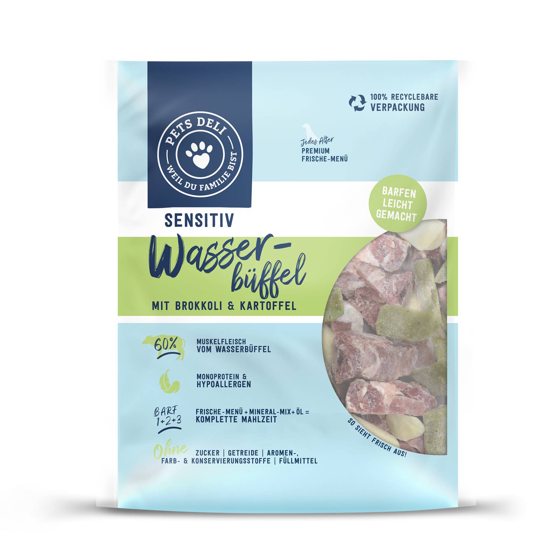 Hundefutter Sensitive BARF - Wasserbüffel - Brokkoli und Kartoffel - Adult - getreidefrei, zuckerfrei - 5x200g von Pets Deli von Pets Deli