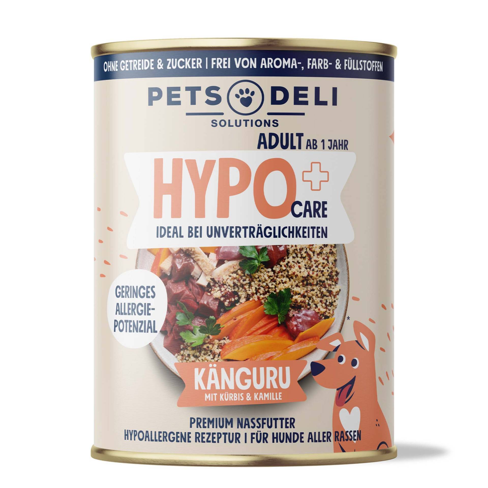 Hundefutter Sensitive nass - Känguru - Hypoallergen - Kürbis, Quinoa, Kamille - Adult - getreidefrei, zuckerfrei - 6x800g von Pets Deli von Pets Deli